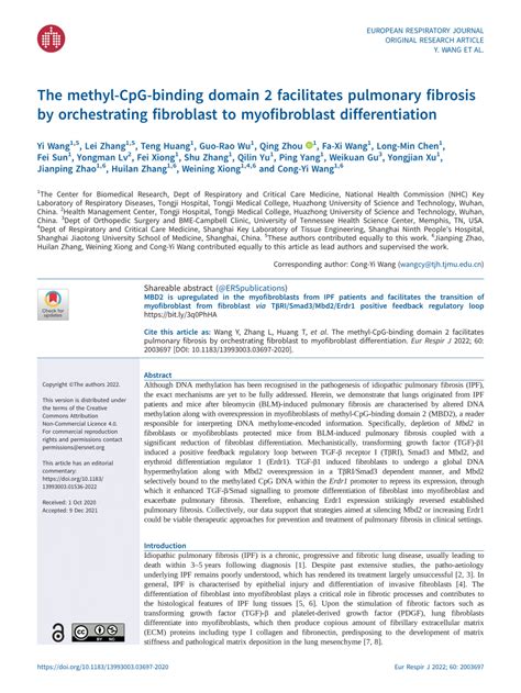 Pdf The Methyl Cpg Binding Domain Facilitates Pulmonary Fibrosis By