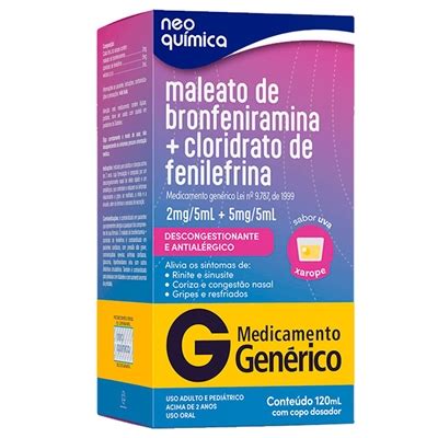 Maleato De Bronfeniramina Cloridrato De Fenilefrina 2mg 5mg 5mL Xarope