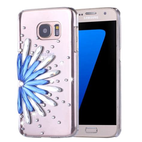 Fevelove For Galaxy S7 G930 Diamond Encrusted Blue And White Flower