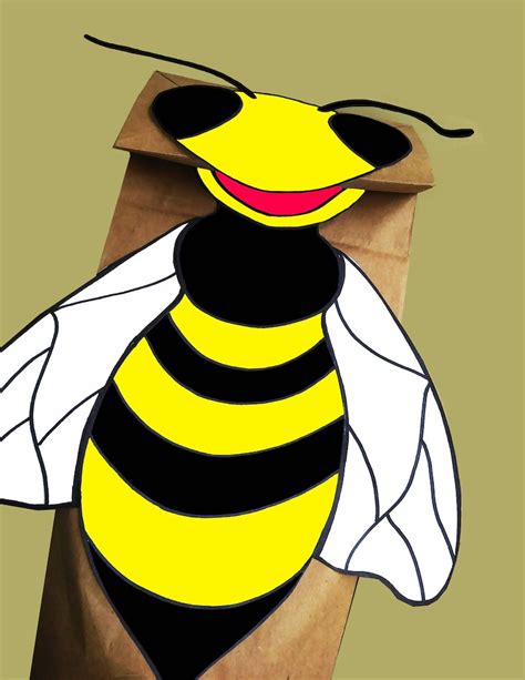 Honey Bee Paper Bag Puppet Template Downloadable Etsy