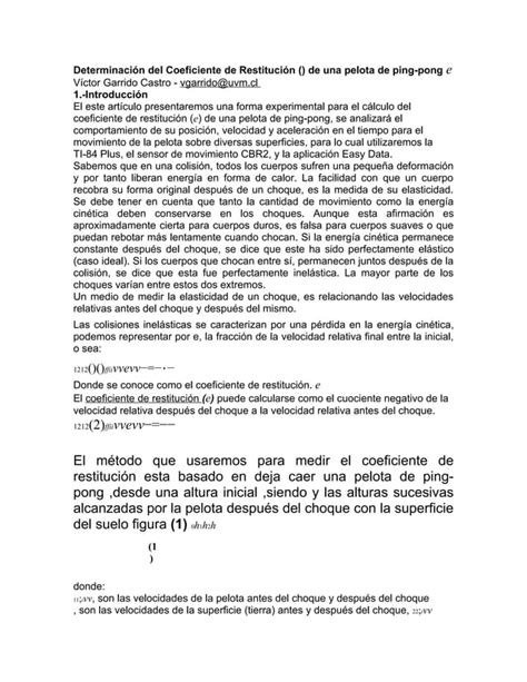 Determinación Del Coeficiente De Restitución Pdf