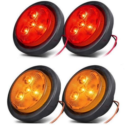 Shop For New Sun 2 5 Round Led Clearance 4 Leds Truck Trailer Side Marker Lights 2 Amber 2