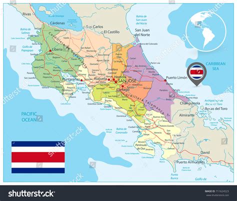 Costa Rica Administrative Map Detailed Vector 库存矢量图（免版税）711624523