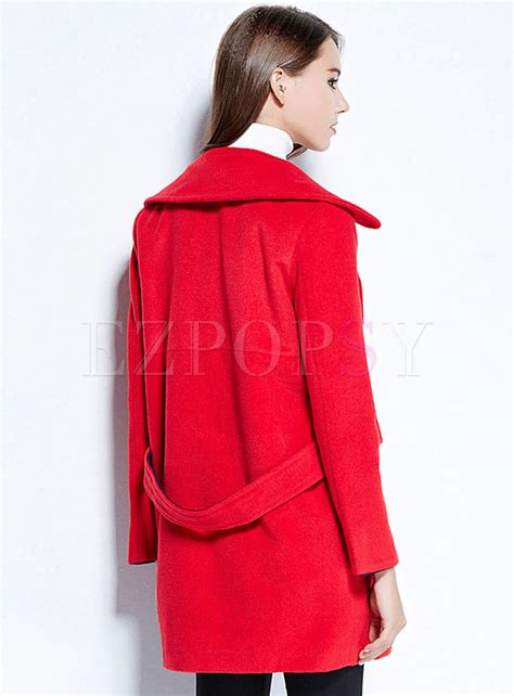 Outwear Jacketscoats Large Size Notched Collar Red Coat