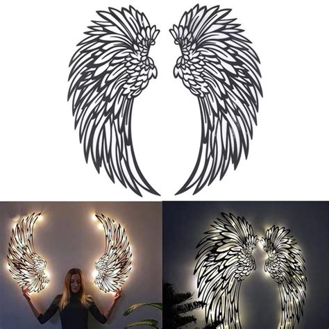 1Pair Angel Wings Metal Wallart with Led Lights, Metal Angel Wings Wall ...