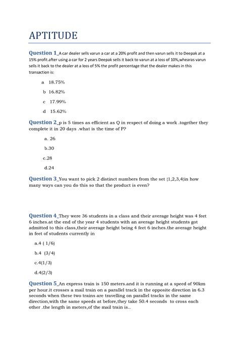 SOLUTION Aptitude Placement Paper Studypool