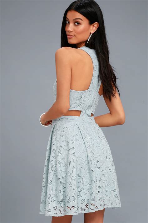 Cute Light Blue Dress Eyelet Lace Dress Skater Dress Lulus