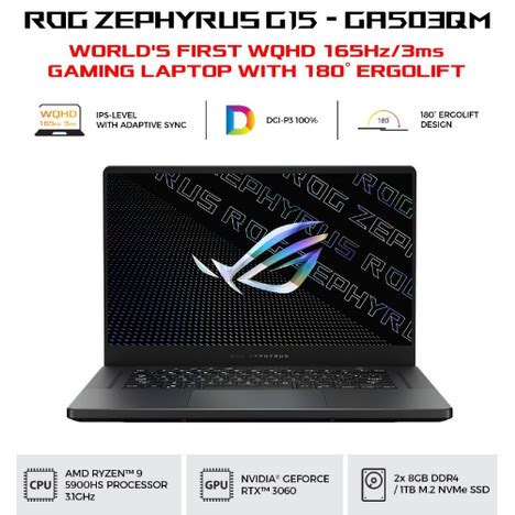 Promo ASUS ROG Zephyrus G15 GA503QM RTX3060 RYZEN 9 5900 16GB 512 SSD