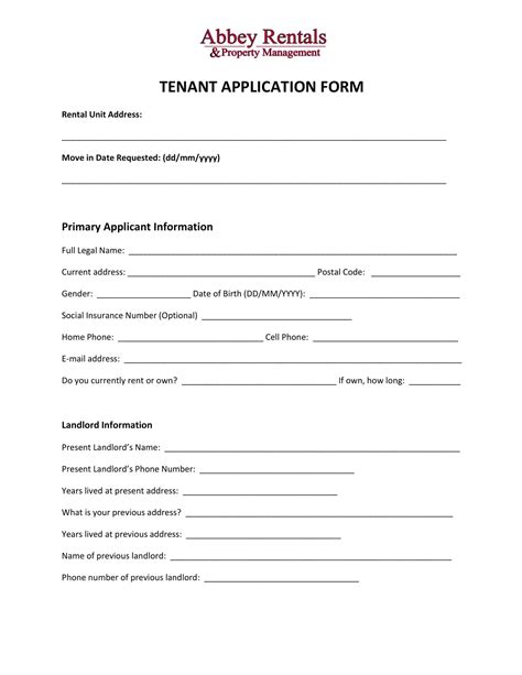 Free Printable Rental Application Form Templates Word Pdf Simple