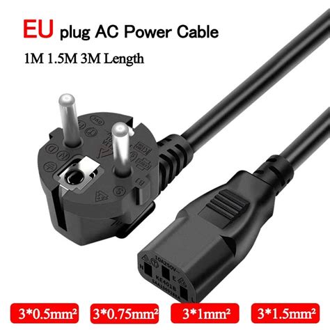 1m 1 5m 3m Ac Power Supply Cable Eu 3 Prong Plug Connector Copper Wire 3