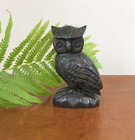 Vintage Wood Owl Carving Hand Carved Wood Owl Figurine Etsy Hand