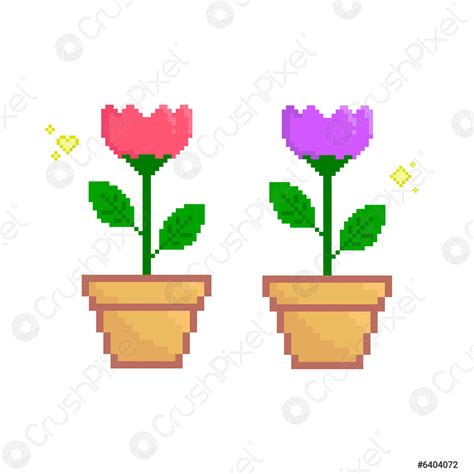 Flower in the pot pixel art - stock vector 6404072 | Crushpixel