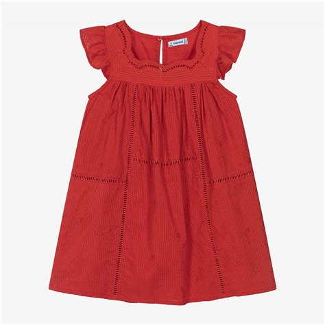 Mayoral Girls Red Cotton Embroidered Dress Childrensalon