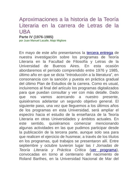 Pdf Aproximaciones A La Historia De La Teor A Literaria En La Carrera