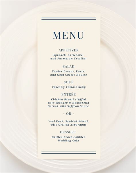 Wedding Reception Menu Cards Long Napkin Pocket Style Ashore