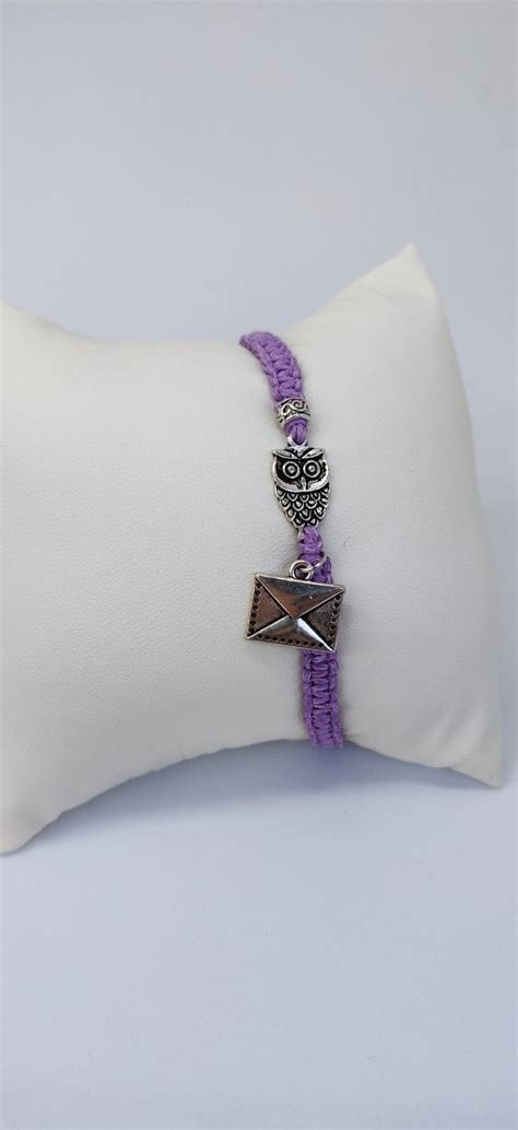 Bracelet Hiboux Chouette Edwige Macram Violet Argent Antique