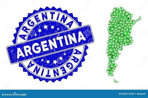 Rosette Rubber Seal With Green Vector Lowpoly Argentina Map Mosaic