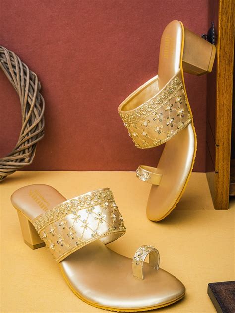 Buy Anouk Gold Toned One Toe Embellished Ethnic Block Heels Heels For Women 23404634 Myntra