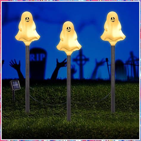 KPROE White Ghost Halloween Solar Lights Outdoor 3 Pack IP44