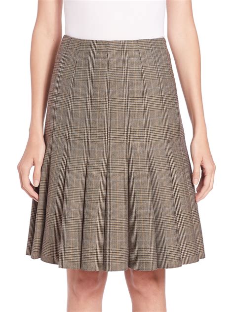 Akris Pleated Wool Cashmere Plaid Skirt Lyst