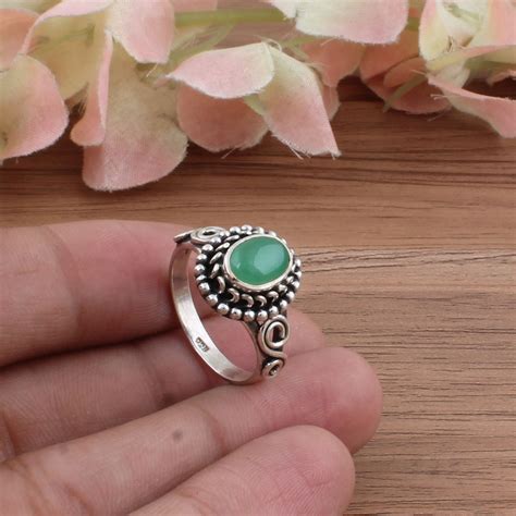 Beautiful Green Jade Gemstone Ring Middle Finger Ring Cabochon Etsy