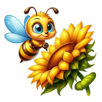 Cartoon Honey Bee Hovering Over A Sunflower, Cartoon Honey Bee, Honey ...