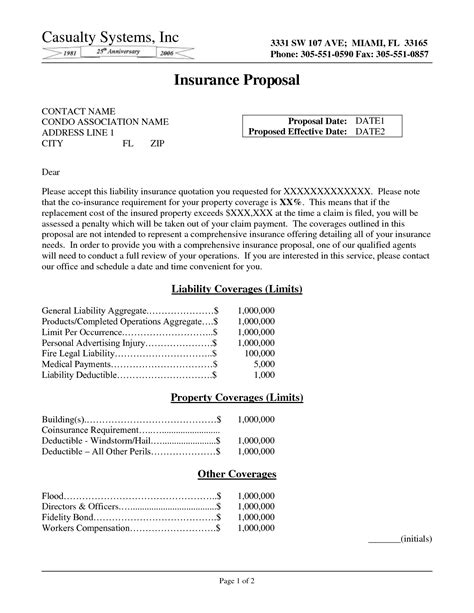 Free Commercial Insurance Proposal Template Williamson Ga Us