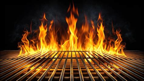 Barbecue Grill With Fire Flames Empty Fire Grid On Black Background