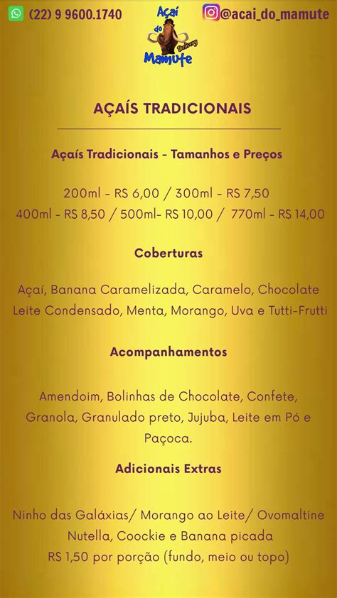 Menu em Açaí do Mamute pub Bar Campos dos Goytacazes