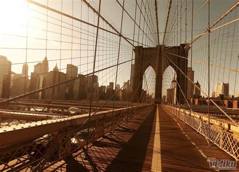 City Ny Brooklyn Bridge Sunset Crossing Most New York D Fototapeta