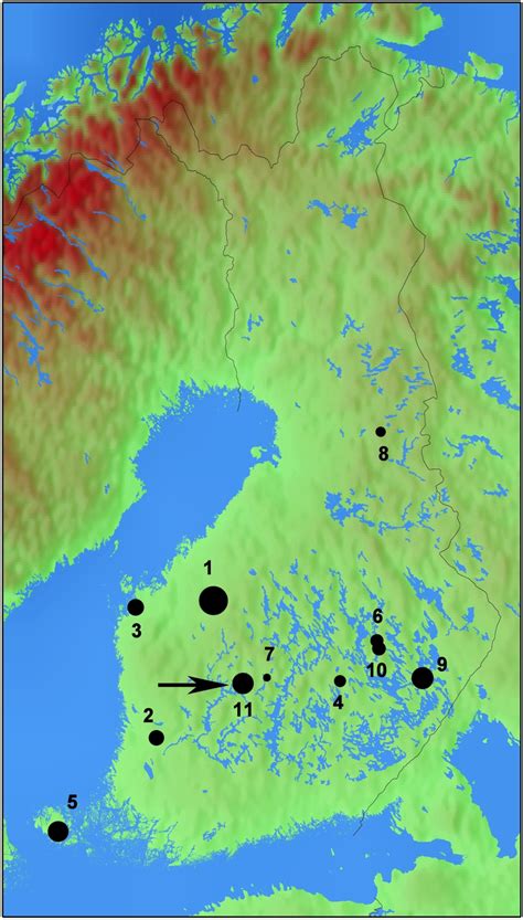 a The eleven confirmed impact structures in Finland Keurusselkä is