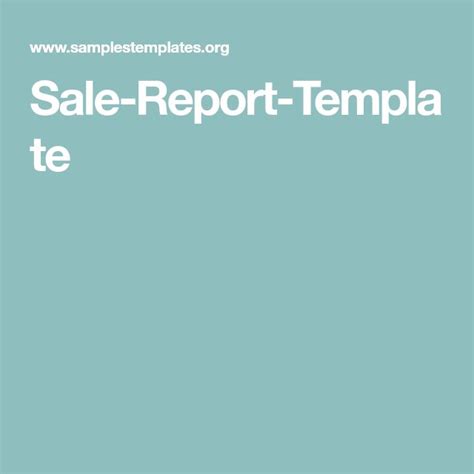 Sale Report Template Report Template Templates Sale