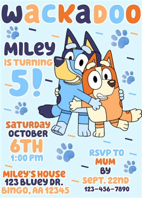 Bluey Birthday Invitation Bluey Invite Bluey And Bingo Party Etsy UK