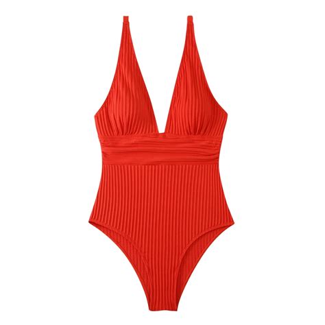 Rpvati Womens Ribbed One Piece Swimsuit Tummy Control High Cut Bathing