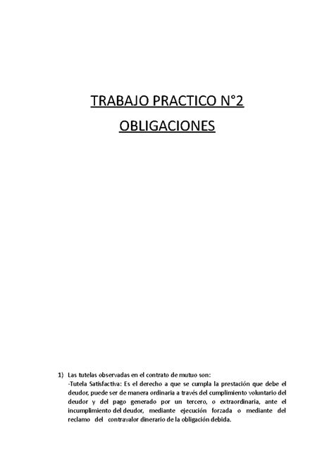 Tp 2 Obligaciones Trabajo TRABAJO PRACTICO N OBLIGACIONES Las