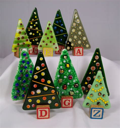 Fused Glass Christmas Trees Free Standing Ornaments