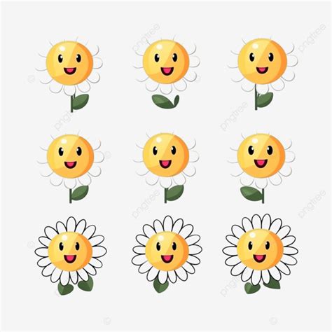 Cartoon Daisy Flowers With Emoji Face Emoticon Emotion Face Flower