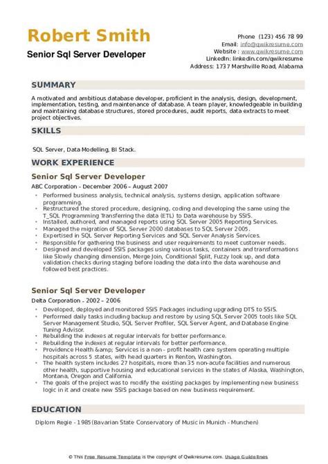 Senior Sql Server Developer Resume Samples Qwikresume