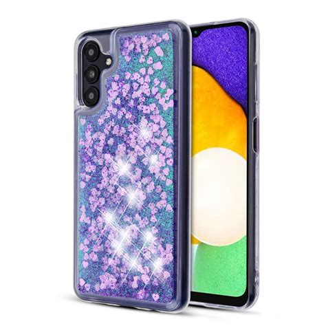 Samsung Galaxy A13 5g Mybat Quicksand Glitter Hybrid Case Cover Hearts And Purple