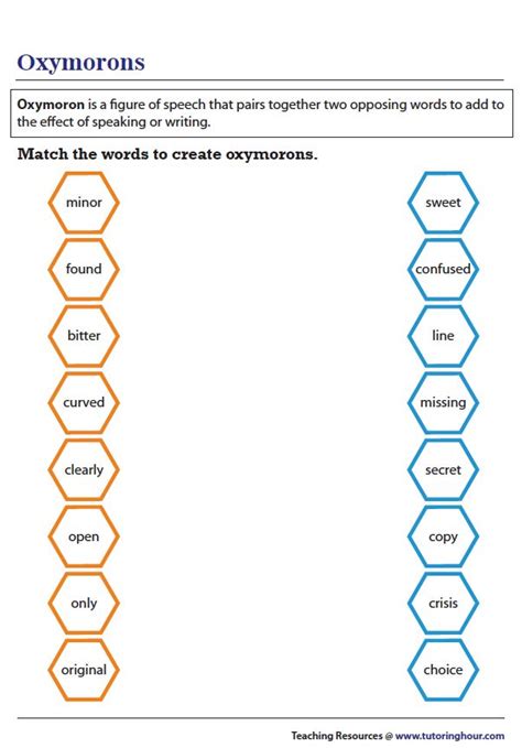 Oxymoron Worksheets | Oxymoron, Substitute teaching, Figure of speech