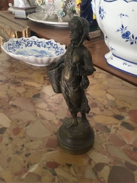 Proantic Bronze Alfred Grévin Woman With Bronze Basket 19th Centur