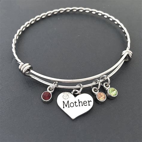 Mothers Birthstone Bracelet Mom Bangle Bracelet Birthstone Jewelry