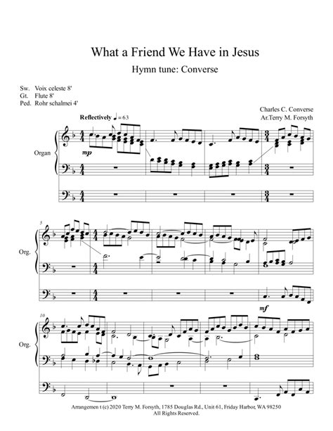 What A Friend We Have In Jesus Chorale Organ Solo Sheet Music