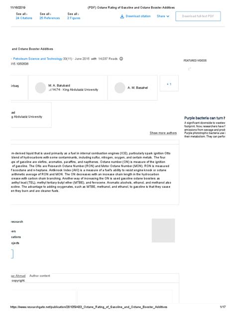 (PDF) Octane Rating of Gasoline and Octane Booster Additives | PDF ...