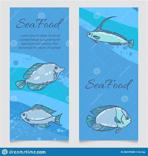 Seafood Restaurant Menu Template Hand Drawn Fish Vector Illustration