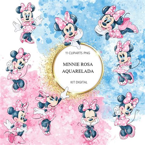 Kit Digital Minnie Mouse Rosa Aquarela Elo7 Produtos Especiais