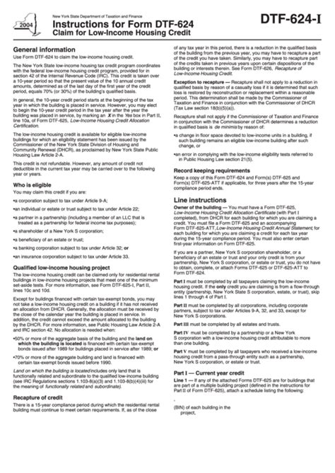 Instructions For Form Dtf 624 Claim For Low Income Housing Credit