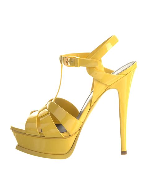 Yves Saint Laurent Tribute Patent Leather T Strap Sandals Yellow