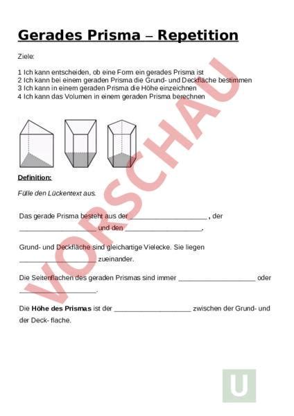 Arbeitsblatt Gerades Prisma Geometrie K Rper Figuren