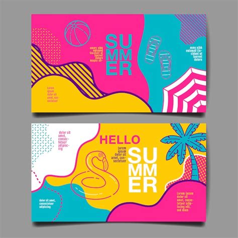 Conjunto De Banners De Verano Vector Premium